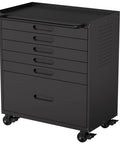 30-Inch Rolling Tool Cabinet With Lockable Caster Wheels And Full Extension Slides, Badass Mobile Garage Storage Chest For Shop Hustles with six drawers.
