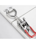 10 Piece Quick Release Toggle Clamp Set With Adjustable Anti Slip Push Pull Latch attached to wood surface