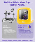 Dope AI Powered 3D Printer Designed Specifically For Kids Featuring Fully Assembled Parts Hella Safe Enclosed Operation And Rad Stem Gifts For Creative Young Inventors Building Their Dreams, showcasing two 3D printers for kids.
