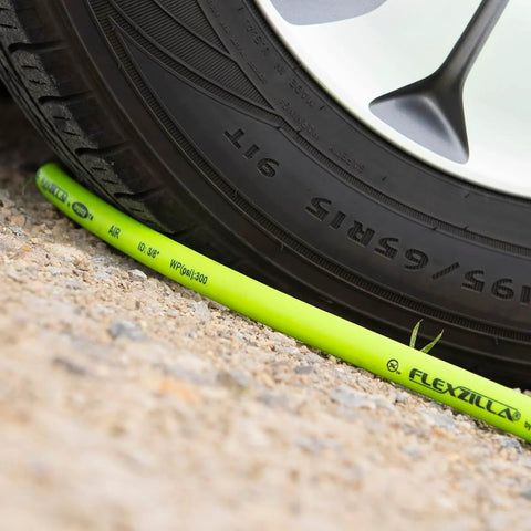 ZillaGreen Air Hose Three Eighth Inch By Fifty Feet With Quarter Inch MNPT Fittings heavy duty under tire on pavement