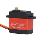 Professional Grade 20Kg High Torque Digital Metal Geared Servo Motor Built Like A Tank With Slick Tracking And Knockout Stability For RC Planes Drones And Custom Robots, showing the servo's metal casing and wiring.