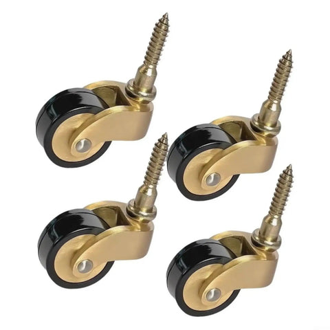Solid Build Heavy Duty Brass Caster Wheels With Seamless 360 Swivel Ball Bearing Vintage Industrial Stem Pedestal Base Four Pack displayed from top angle.