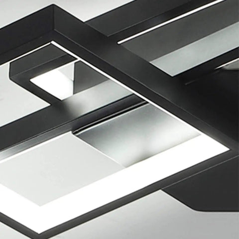 Close-up of Three Square LED Ceiling Light 75W Modern Flush Mount Chandelier in Black Acrylic Cool White 6000K Slick Modern Look
