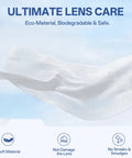 Front view of 200-count lens wipes packaging for eyeglasses, camera lenses and screens; pre-moistened, streak-free.