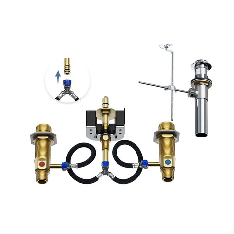 Upgraded Series Rough-In Valve with Drain Assembly, 1/2-Inch IPS Connections, Compatible with Moen Widespread Bathroom Sink Faucet, S9000-series.