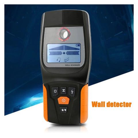 Pro-Grade 3-In-1 Wall Stud Finder Scanner Delivers Pinpoint Accuracy For Wood Joists Metal Objects Live Wires And Plumbing Pipes With Bright Digital Readout and Anti-Slip Body For Stress-Free DIY Installations, compact design with buttons.