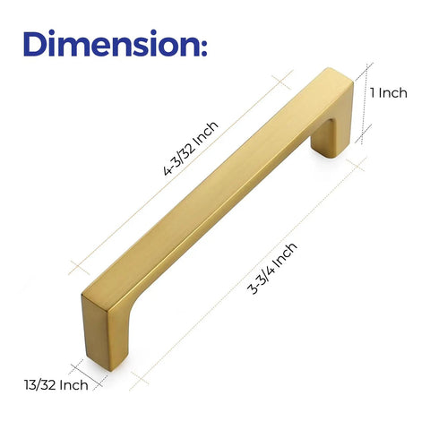 30 Pack Solid 3-3/4 Inch Square Kitchen Cabinet Handles Brushed Brass Drawer Pulls 3 Inch Center-To-Center Hole Spacing