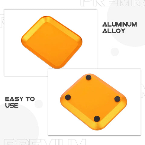 Aluminum Alloy Screw Trays Set Of 2 For Mechanics And RC Model Repairs Sleek Modern Design Parts Storage Bowls Rugged Small Parts Organizer For Workbench Versatile Tray For Sorting Screws And Tiny Tools, orange aluminum tray with rubber feet