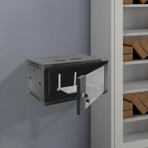 Legit Heavy Duty 4U Wall Mount Server Rack Cabinet with glass door, showcasing cold rolled steel design for routers and switches.