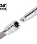 Close-up of Long Three Eighths Inch Drive Hex Bit Socket Set With S2 Alloy Bits And CR V Sockets SAE And Metric Mix Eighteen Piece Kit