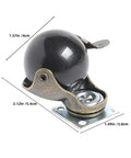 8Pack Vintage Bronze Furniture Caster Wheels With Heavy Duty Flat Plate Mount showing a black ball caster with dimensions.