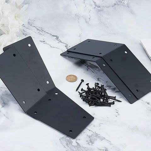 Beefy 6 Pack Inside 45 Degree Corner Brackets With 48 Screws, 8 Hole Iron Knee Braces For Furniture, Wood Posts, Pergolas And Lumber, Flush Mount Design, Rock Solid Support For Posts And Beams, Black Metal Bracket Set
