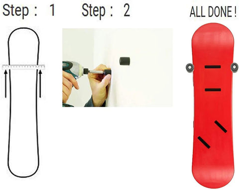 Installation steps for Heavy Duty Snowboard Wall Mount Display Hanger And Ski Storage Rack featuring invisible floating design.
