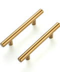 Top Shelf Slick Brushed Brass Cabinet Handles Featuring A Three Inch Hole Center And Five Inch Length For Dead Simple Swaps And Serious Home Glow Ups Thirty Pack Of Heavy Duty Drawer Pulls viewed from above, showing sleek design.