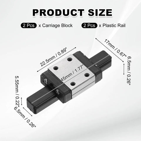 Heavy Duty MGN7C Stainless Steel Linear Slider Block With Plastic Rail For CNC Routers And 3D Printers Boasting Hella Durable Construction And Ridiculously Smooth Glide In Black with size dimensions.