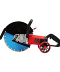 14 Inch Electric Concrete Saw and Wall Grooving Machine with Slick Rolling Base and Water System for Zero Dust 4000W 3000 RPM showing blade profile.