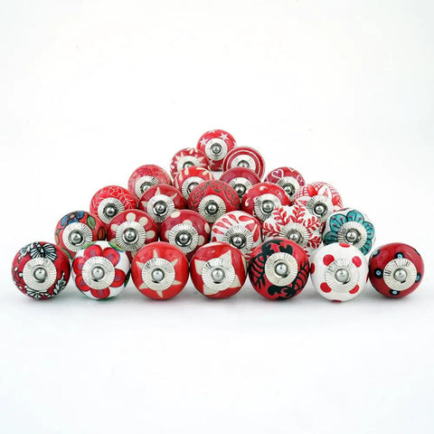 Dope Red Ceramic Drawer Knobs Set Of 10 Handcrafted Cabinet Handles That Kick Up Your Kitchen Cupboards Dressers Wardrobes Or Furniture Makeovers With Killer Texture And Super Tight Quality, various designs displayed.