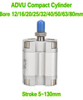 Straight Up Premium Compact Pneumatic Air Cylinder Built For Raw Industrial Might Featuring Bullseye Precision 35 mm Stroke And Easy Peasy Installation with a blue cap on top.
