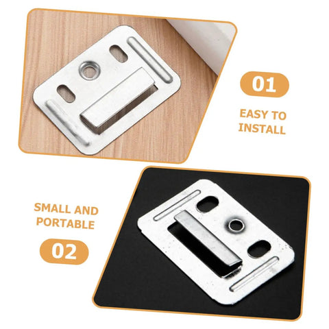 Tough As Nails Stainless Steel Wall Panel Clips And Furniture Buckle Clamps shown on wood and black surfaces, demonstrating easy installation.