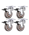 Set Of 4 Dead Silent Rubber Swivel Casters With Lock Brakes 3 Inch Heavy Duty Moving Wheels For Furniture
