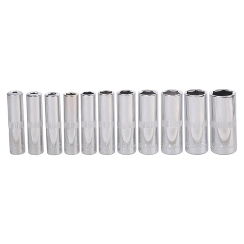 Tough As Nails 11 Pc Socket Set And Hex Wrench Kit showcases chrome steel sockets in various sizes for mechanic tasks.
