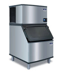 Hella Efficient Commercial Half Cube Ice Maker With Integrated Storage Bin, Cranking Out 325 Pounds Daily, Dead Simple Setup For Bars And Restaurants side view with stainless steel finish.