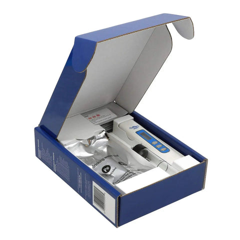 Comprehensive Home Water Test Kit For Lead Bacteria Nitrates Ph Hardness Chlorine Copper Iron And More With Digital Tds Meter open box showing contents.
