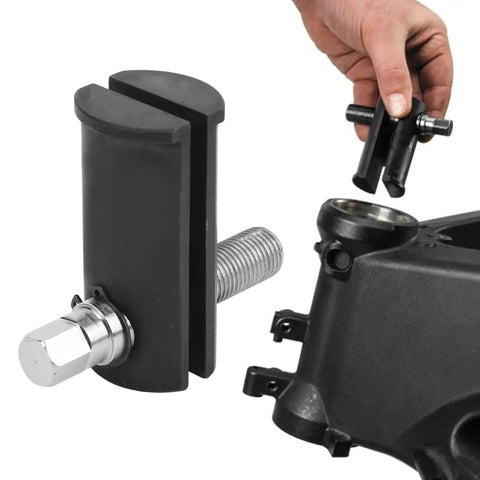 Heavy Duty Motorcycle Steering Stem Bearing Race Removal Tool For Slick Bike Wrenching Top Notch Steel, close-up of tool components.
