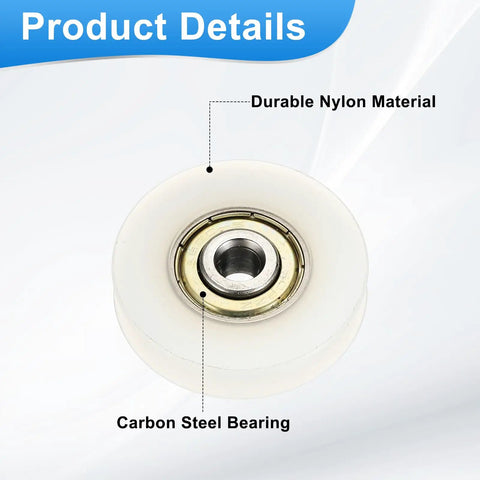 16 Pcs Slick U Groove Nylon Guide Rollers 6mm Bore 38mm Outer 9mm Thick Hella Smooth Pulley Wheels detailed view showing carbon steel bearing.