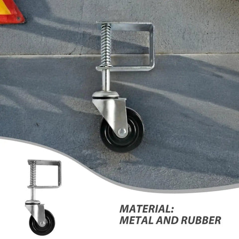 Heavy Duty Rubber Gate Caster Wheel With Spring Loaded Clamp Bracket For Smooth Sliding Wood Or Metal Gates Rolls Like Butter, 4 inch wheel, metal and rubber.