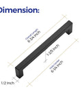 Dimension details of 30 Pack Square Cabinet Handles In Matte Black Stainless Steel For Kitchen Drawers, 6-1/4 Inch Center To Center Hardware