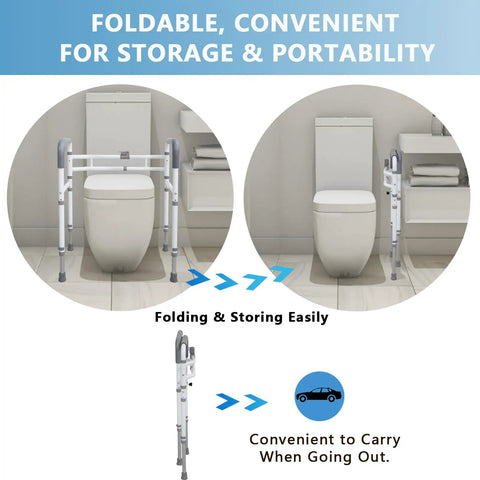 Foldable Heavy Duty Toilet Safety Rail For Seniors With Adjustable Height And Width Frame No Nonsense Support Handles Up To 350 Lbs Non Slip Bathroom Grab Bar