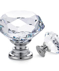 Crystal Glass Drawer Knobs 25 Pack Diamond Shaped 30mm with Silver Base for Cabinets and Furniture, Durable Zinc and Glass