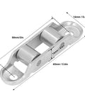 4Pcs Rock Solid Sliding Door Rollers 0.4 Inch Stainless Steel Double Drive Wheel Pulley shown from side with dimensions labeled.