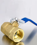 Killer Brass Ball Valve With Quick Swing Lever Handle And Rigid BSP Connections For Straightforward Copper Plumbing And Air Gas Lines No Fret Setup Saves Massive Sweat, showcasing blue handle and brass body.