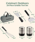24 Piece Griddle Tool Set With Storage Tote Stainless Steel Flat Top Grill Accessories including spatula and shakers