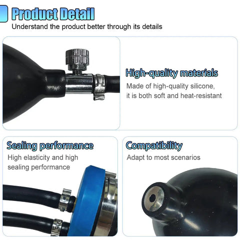 Universal Intake Adapter For Smoke Machine And Fuel Leak Diagnostic Tool With Heavy Duty Silicone Inflatable Bladder close-up showing connections.