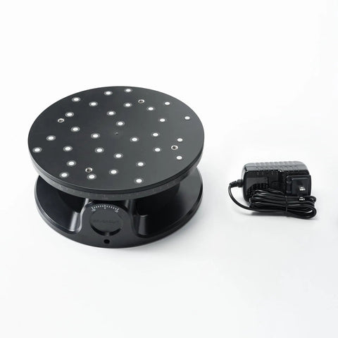 Dead On Accurate Dual Axis Turntable For Seamless 3D Scanner Accessory with adjustable speed and tilt settings.