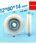 10 Piece U Groove Nylon Pulley Wheel With Precision Ball Bearings 12 By 60 By 14 Millimeter profile view with dimensions shown.