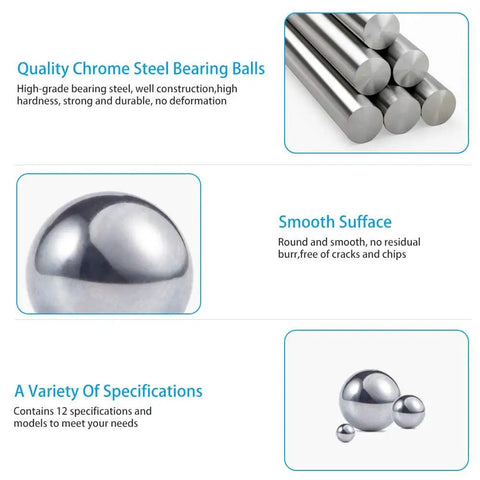 Top Shelf 12 Pack One Inch Chrome Steel Bearing Balls Heavy Duty Precision Sphere Parts, smooth surface, high quality steel.