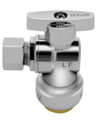 EZ-FLUID chrome angle stop valve, 1/2-in copper push-fit inlet to 3/8-in outlet, 1/4-turn shut-off.