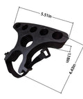 Close-up of Plug-And-Play Handlebar Mounted Bike Repair Stand with dimensions, black, fits 30-35mm handlebars.