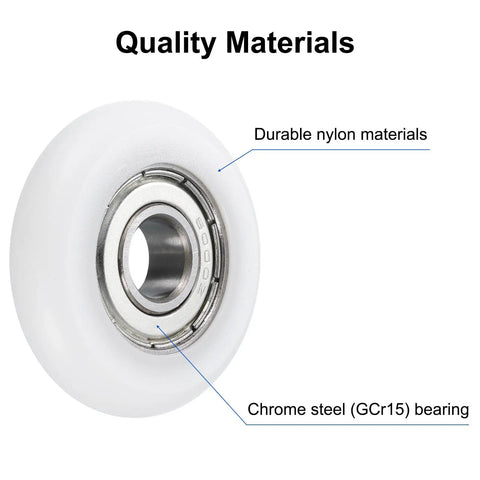 4 Pack 10X40X10mm Nylon Idler Bearings Double Shielded Chrome Steel Dead Silent Spin Pulley Wheels with durable nylon and chrome steel.