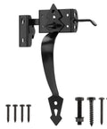 Heavy Duty Thumb Gate Latch Kit With 8 Inch Decorative Handle For Wooden Fences And Gates Self Closing Outdoor Gate Lock For Wood Metal Vinyl Pool And Garden In Black Finish, showing latch, handle, and screws set