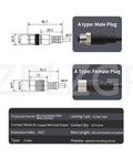 Male and female connectors of Rugged M12 8 Pin A Code Straight Male To Female Extension Cable IP67 Waterproof.