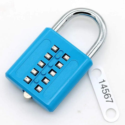 10 Dial Button Combination Padlock With 5 Position Locking Mechanism, blue padlock with keypad and security tag