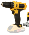 Heavy Duty Cordless Power Drill Packed With Badass High Torque Motor And Snappy Quick Release Chuck For No Sweat Home Woodworking And Knockout DIY Builds Built Like A Tank For Weekend Warriors On The Go, highlighted with the drill's battery.