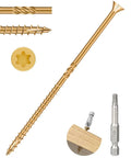 100 Count 10x5 Deck Screws For Exterior Wood Tan Color Rust Resistant Epoxy Coated Heavy Duty Construction Screws For Outdoor Decking And Fencing With Star Drive Torx Head Self Drilling Threaded Design For Faster Drilling And Reduced Wood Cracking image showing screw details and bit
