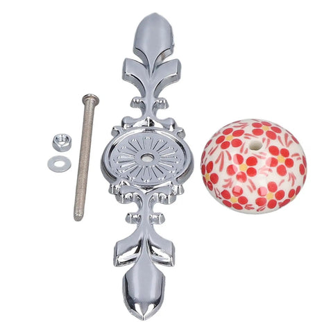 Hand Painted Ceramic Cabinet Pulls Modern Drawer Knobs Hassle Free Swap Slick Finish Kitchen Furniture Handles Bold Red Accent Hardware. Chrome handle with floral design and ceramic knob.
