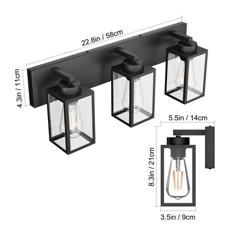 Black 3 Light Industrial Vanity Light For Bathroom Over Mirror Dimmable With E26 Sockets Dope Modern Wall Mount dimensions